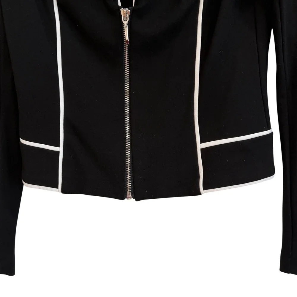 White House Black Market Black White Contrast Piping Zip Front Jacket Size 0